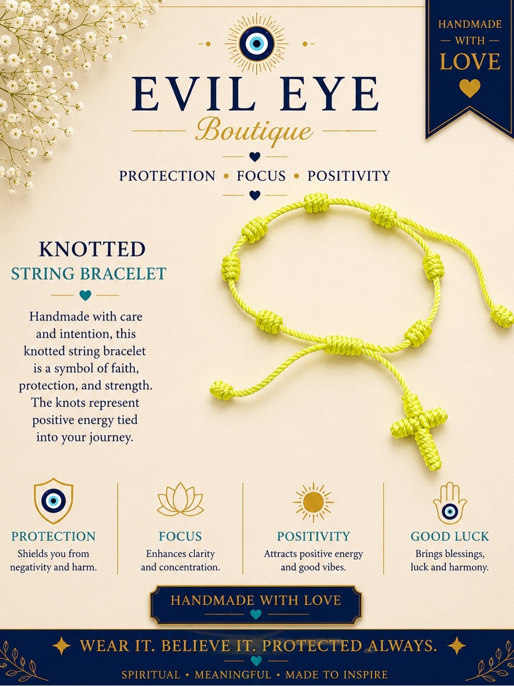 Evil Eye Boutique Knotted String Bracelet - Neon Yellow